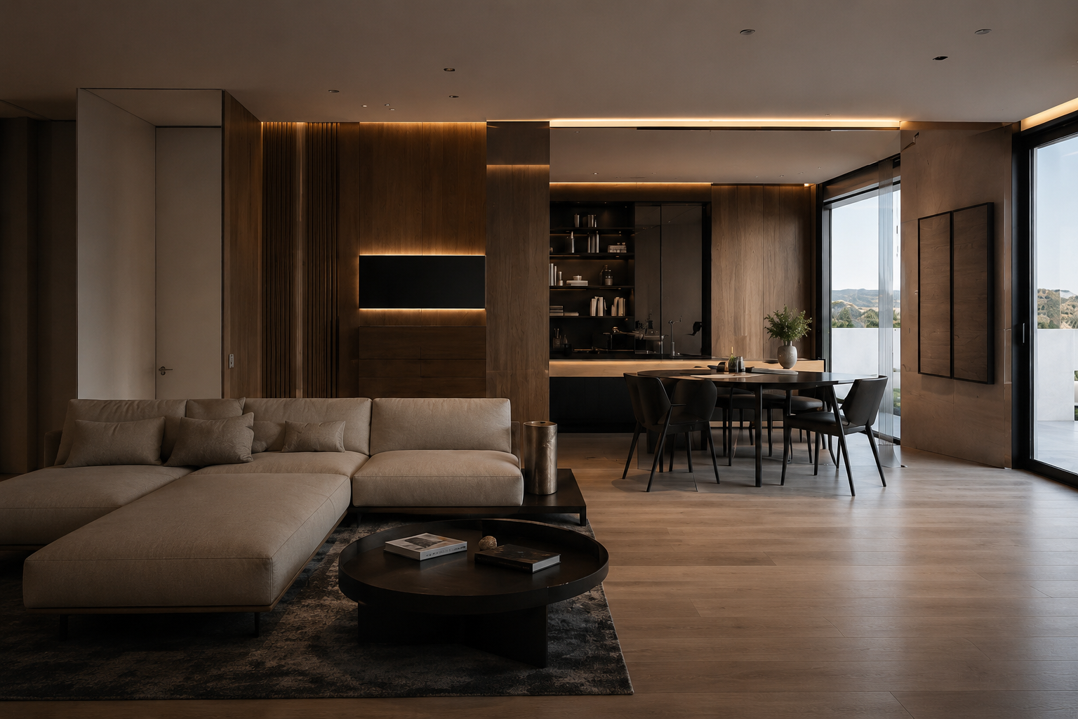 Salon contemporain haut de gamme — rénovation et finition intérieure