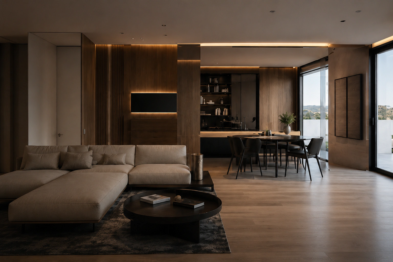 Salon contemporain haut de gamme, rénovation et finition intérieure